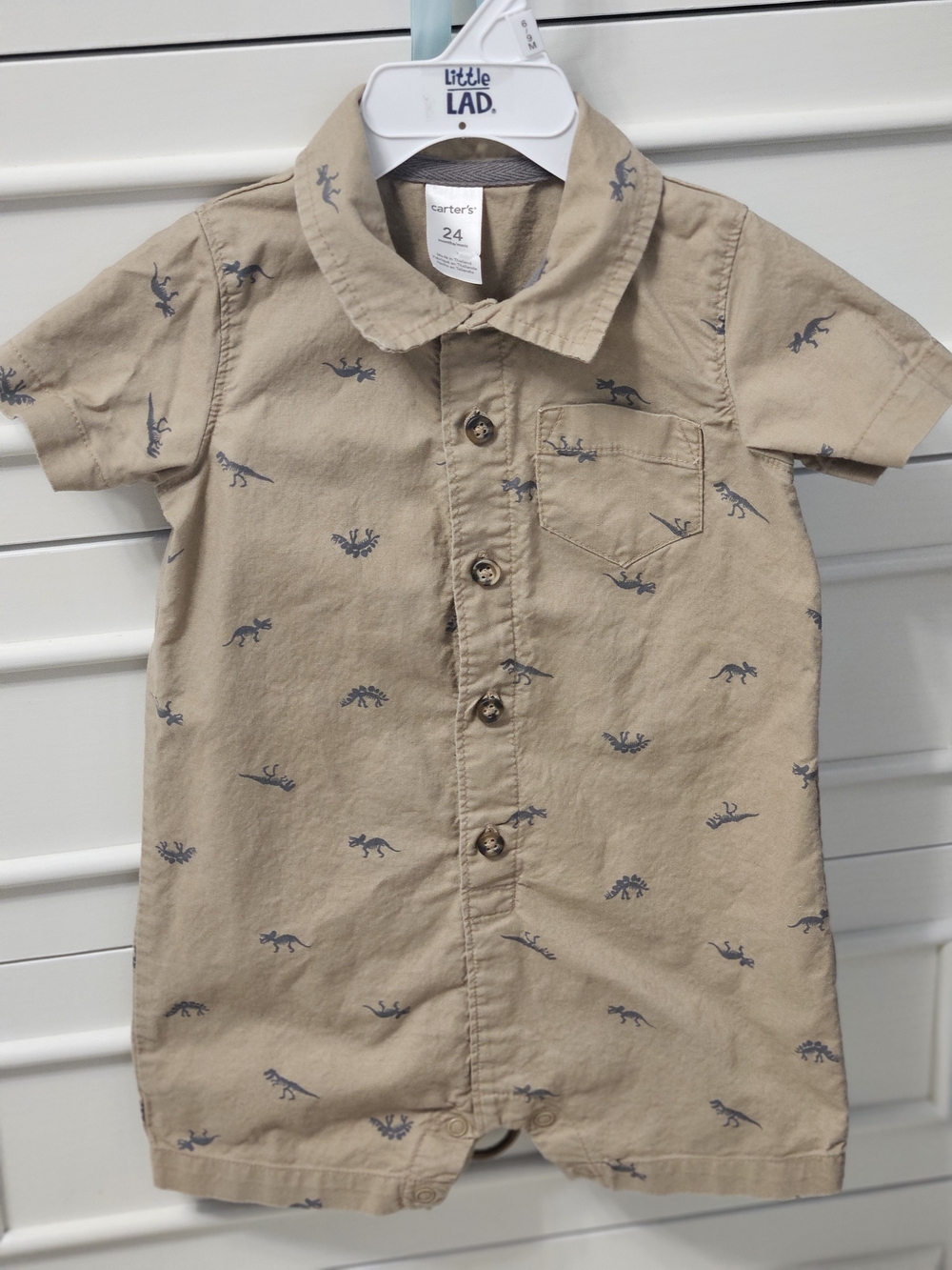 Carter's Tan Dinosaur Print Button Romper